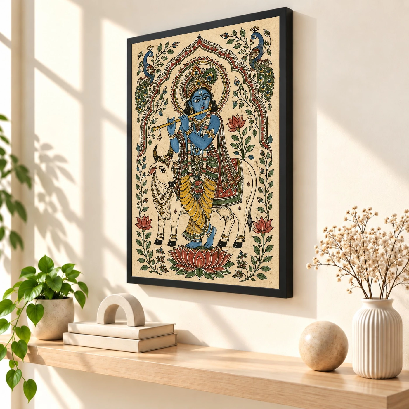 Krishna — Madhubani Folk Art Frame, view 2