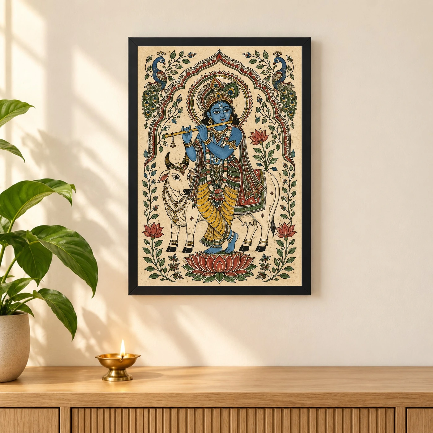 Krishna — Madhubani Folk Art Frame, view 3