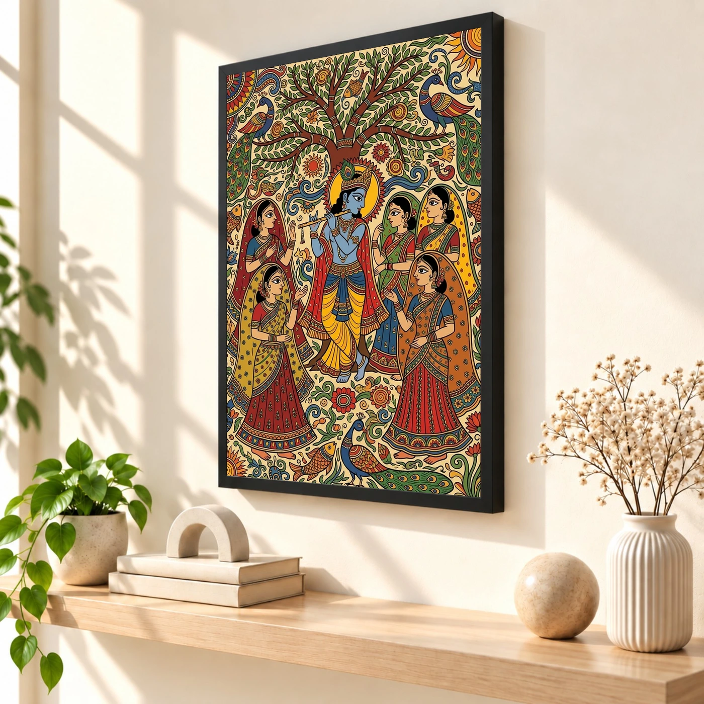 Krishna Madhubani Folk Art Gopis Bihar Traditional Art Photo Frame, view 2