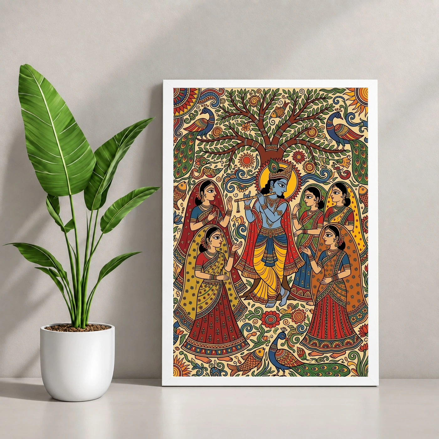 Krishna Madhubani Folk Art Gopis Bihar Traditional Art Photo Frame, view 4