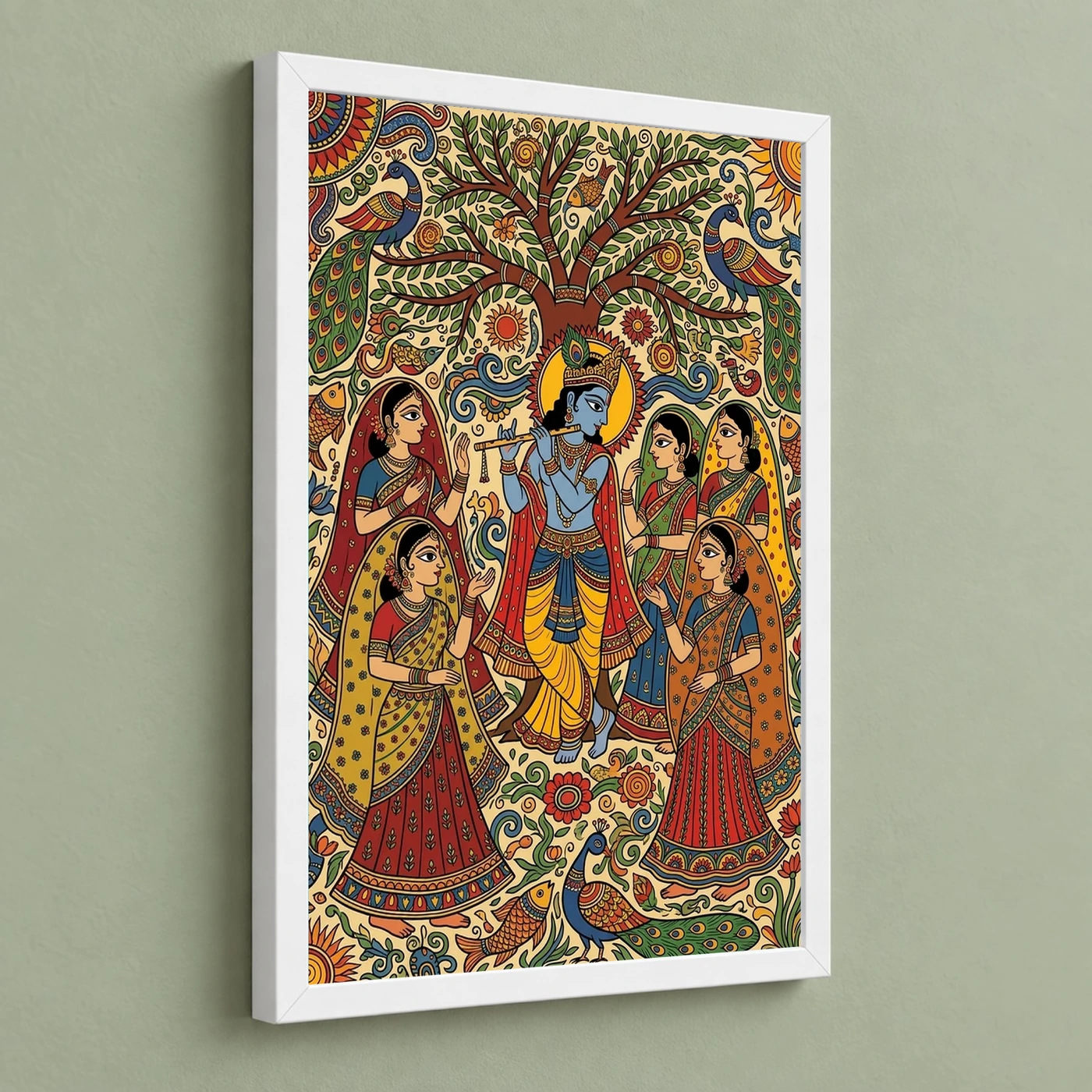 Krishna Madhubani Folk Art Gopis Bihar Traditional Art Photo Frame, view 5