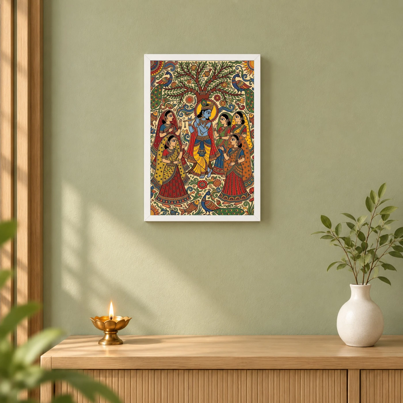 Krishna Madhubani Folk Art Gopis Bihar Traditional Art Photo Frame, view 6