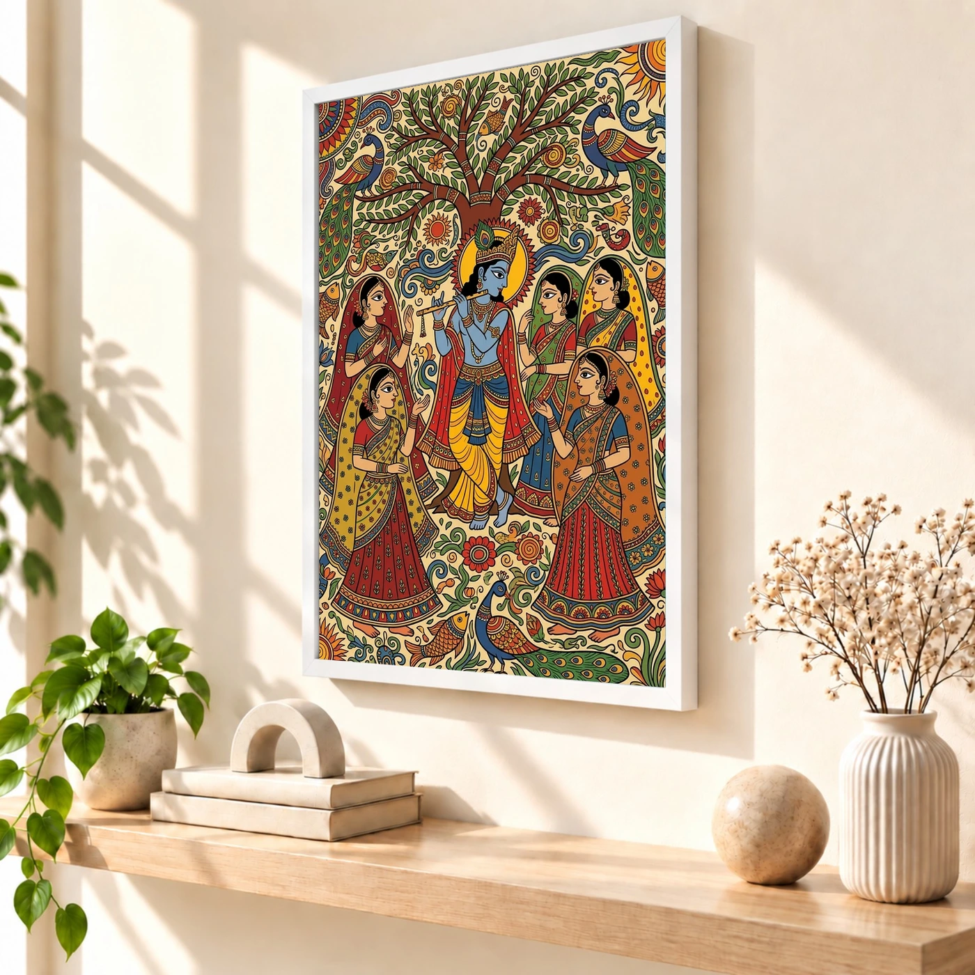 Krishna Madhubani Folk Art Gopis Bihar Traditional Art Photo Frame, view 7