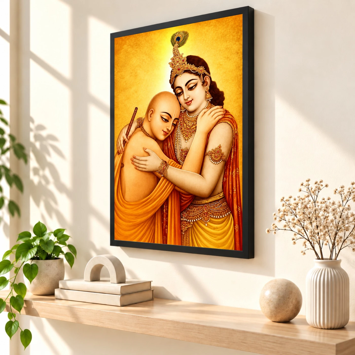 Krishna Sudama Friendship Devotional Golden Traditional Art Photo Frame, view 2