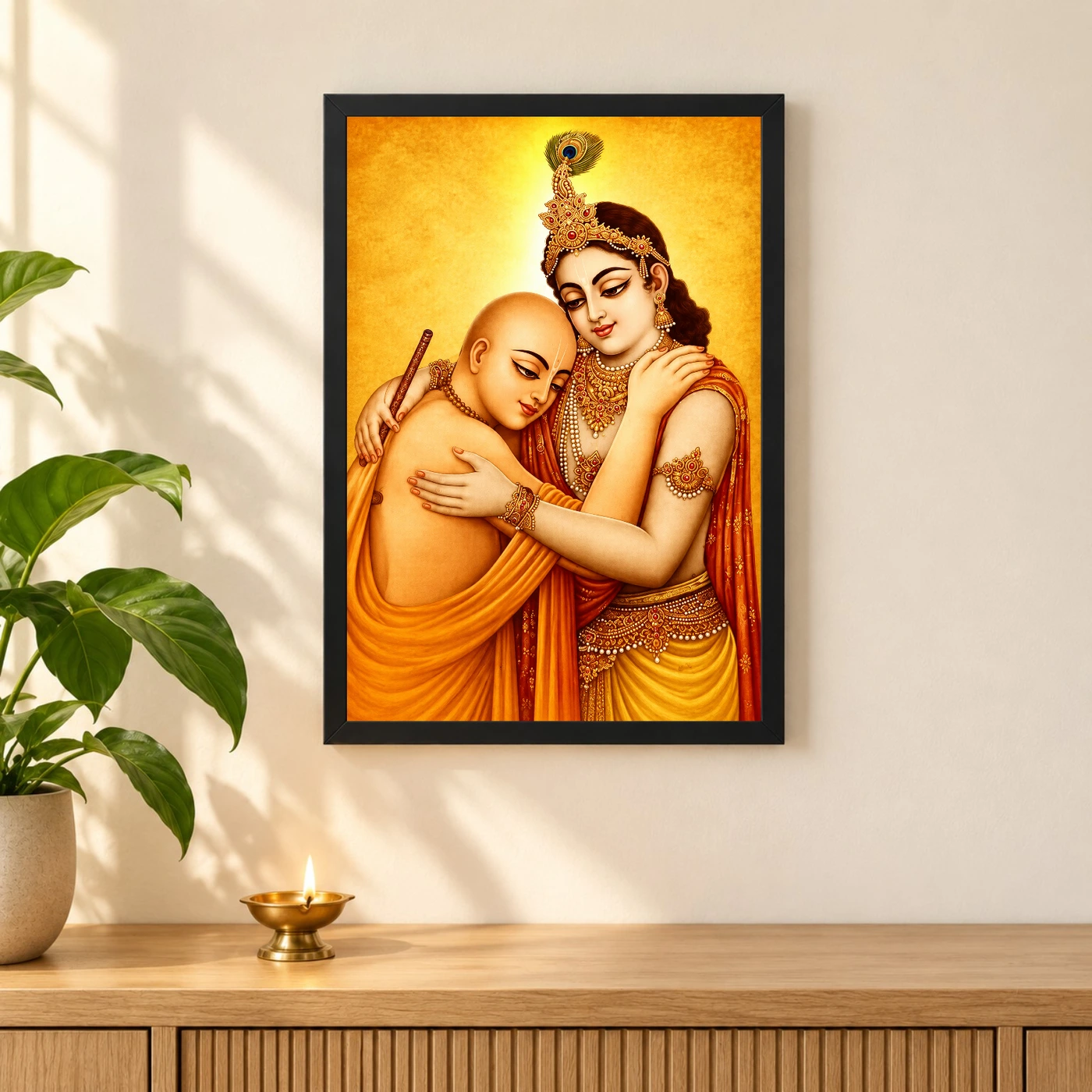 Krishna Sudama Friendship Devotional Golden Traditional Art Photo Frame, view 3