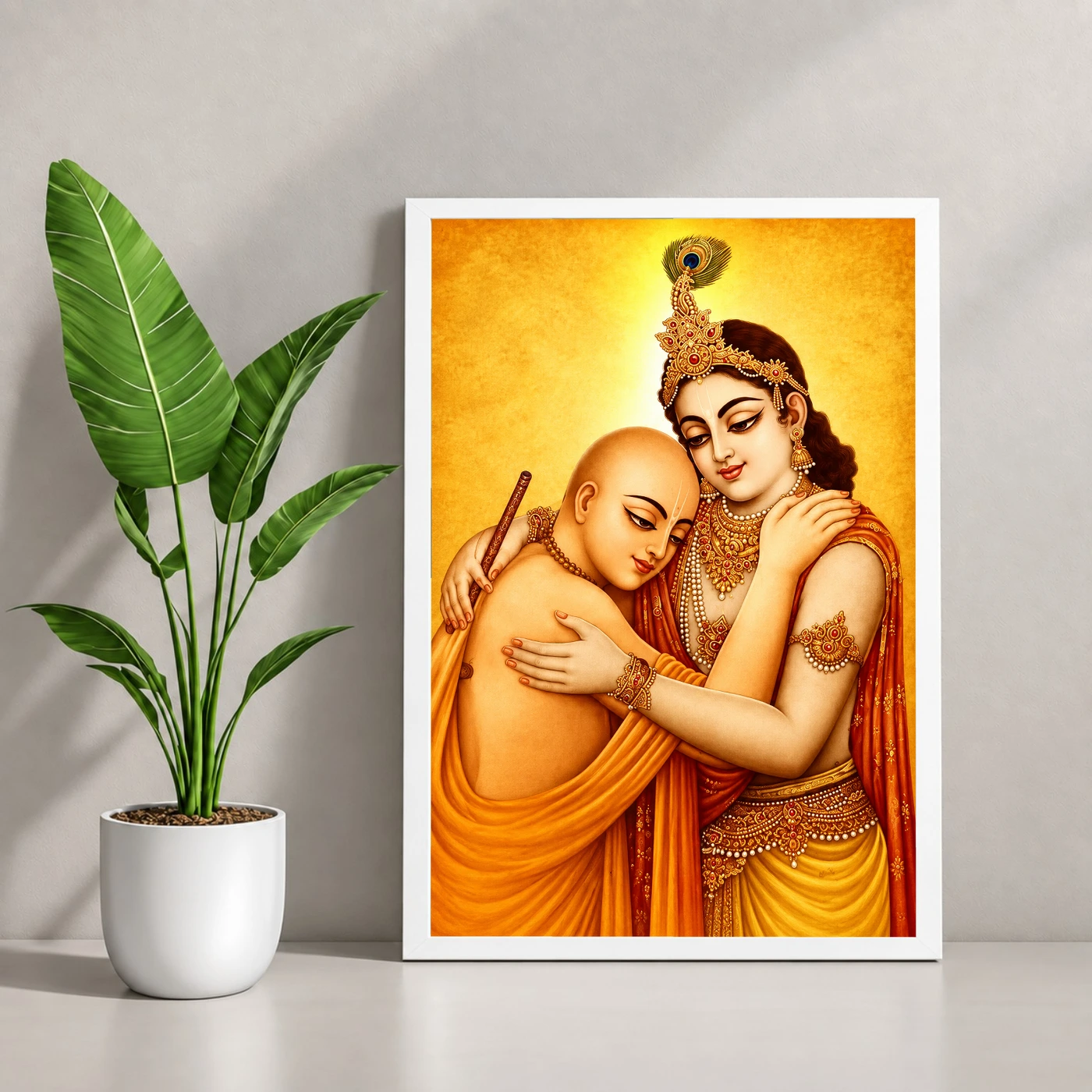 Krishna Sudama Friendship Devotional Golden Traditional Art Photo Frame, view 4