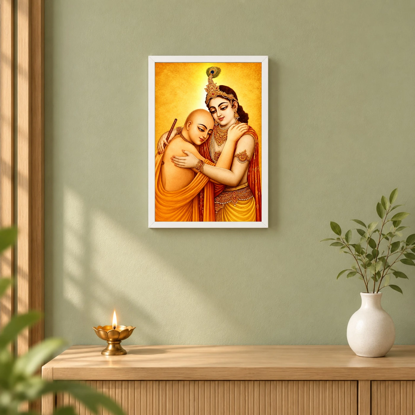 Krishna Sudama Friendship Devotional Golden Traditional Art Photo Frame, view 6