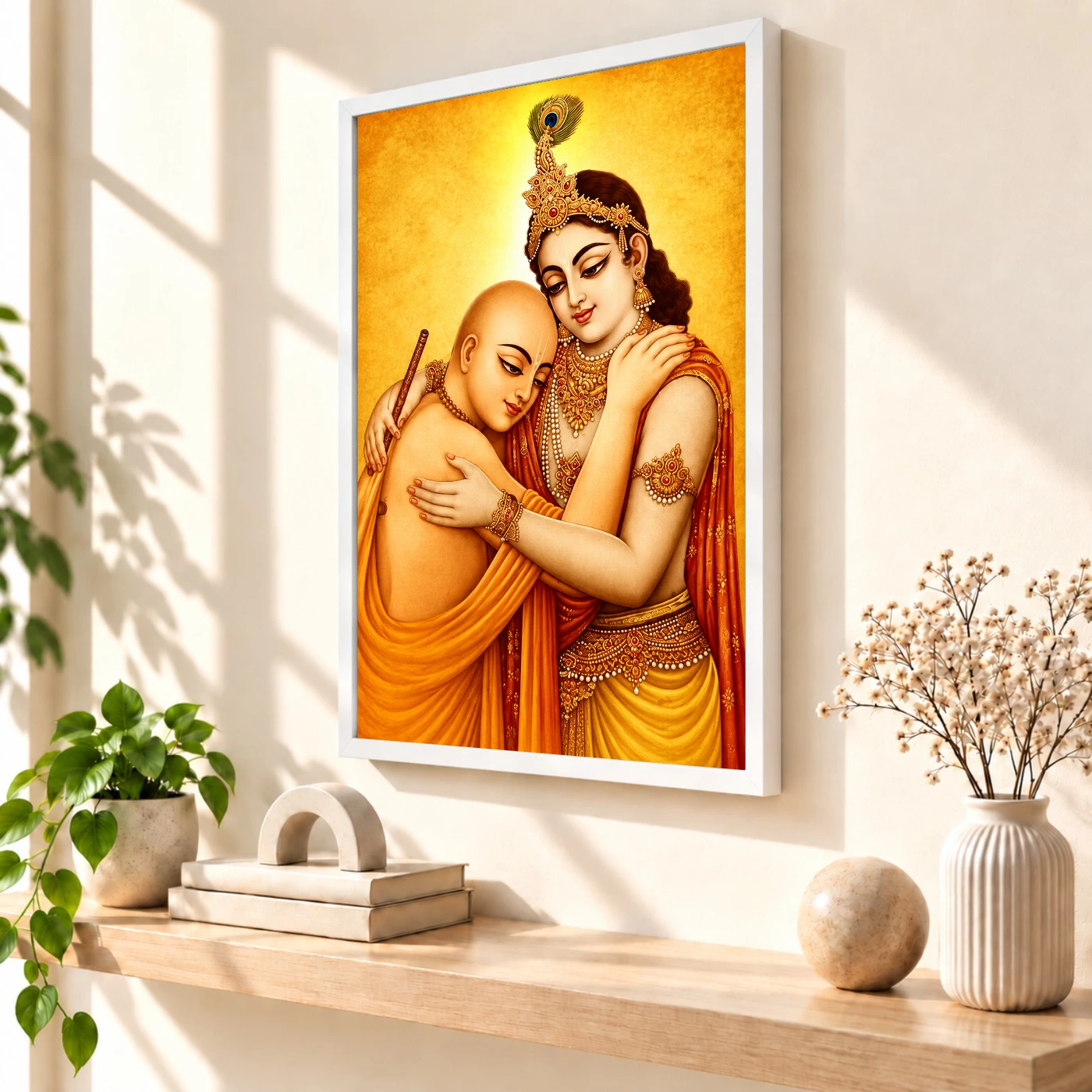 Krishna Sudama Friendship Devotional Golden Traditional Art Photo Frame, view 7