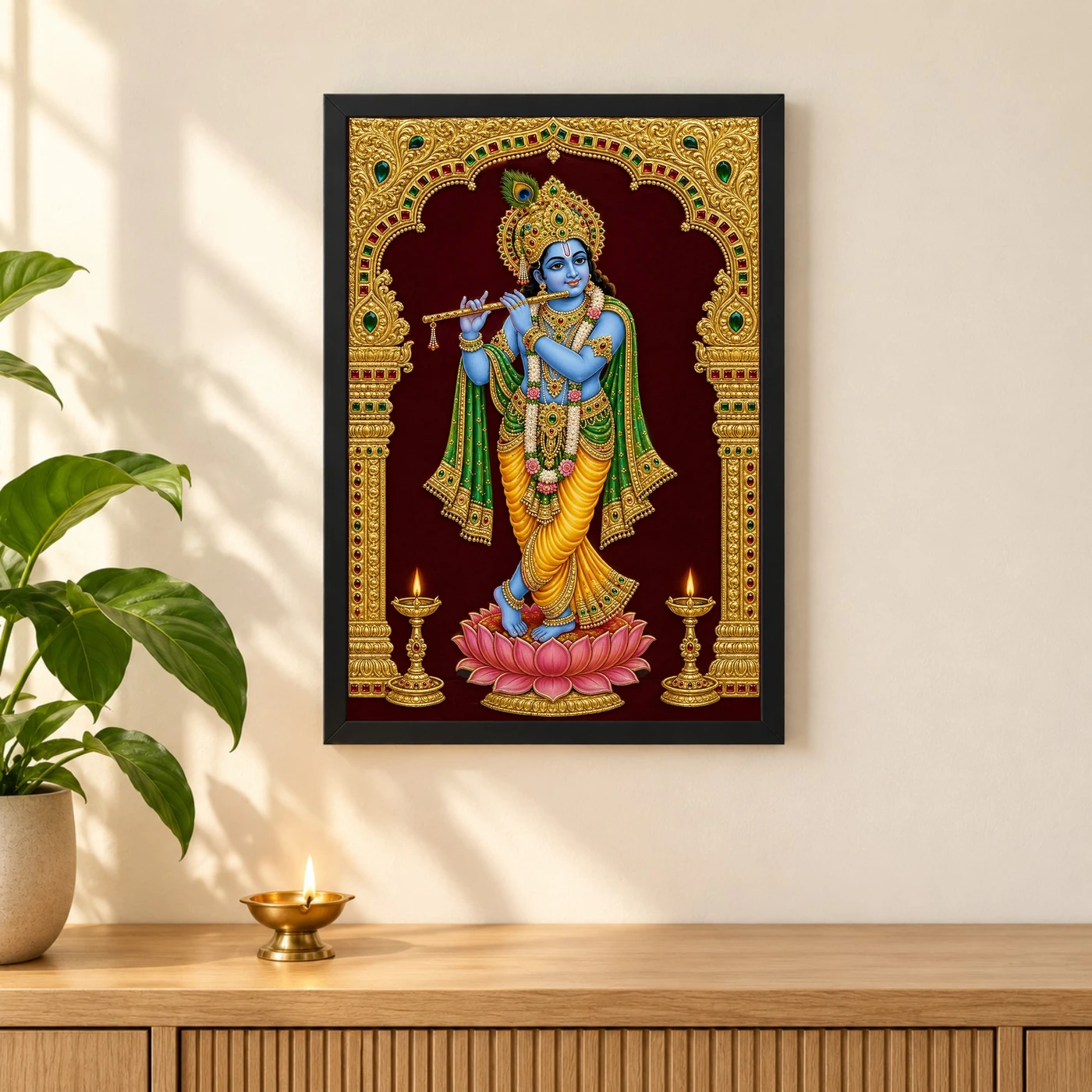 Krishna — Tanjore Gold Traditional Art Frame, view 3
