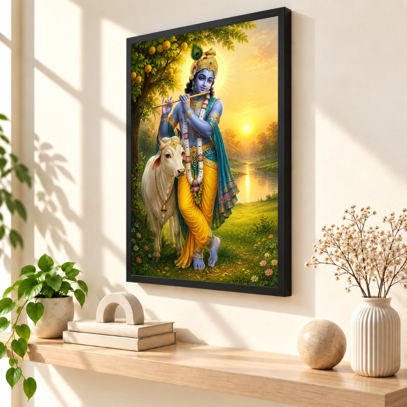 Krishna with Cow — Vrindavan Dawn Frame, view 2