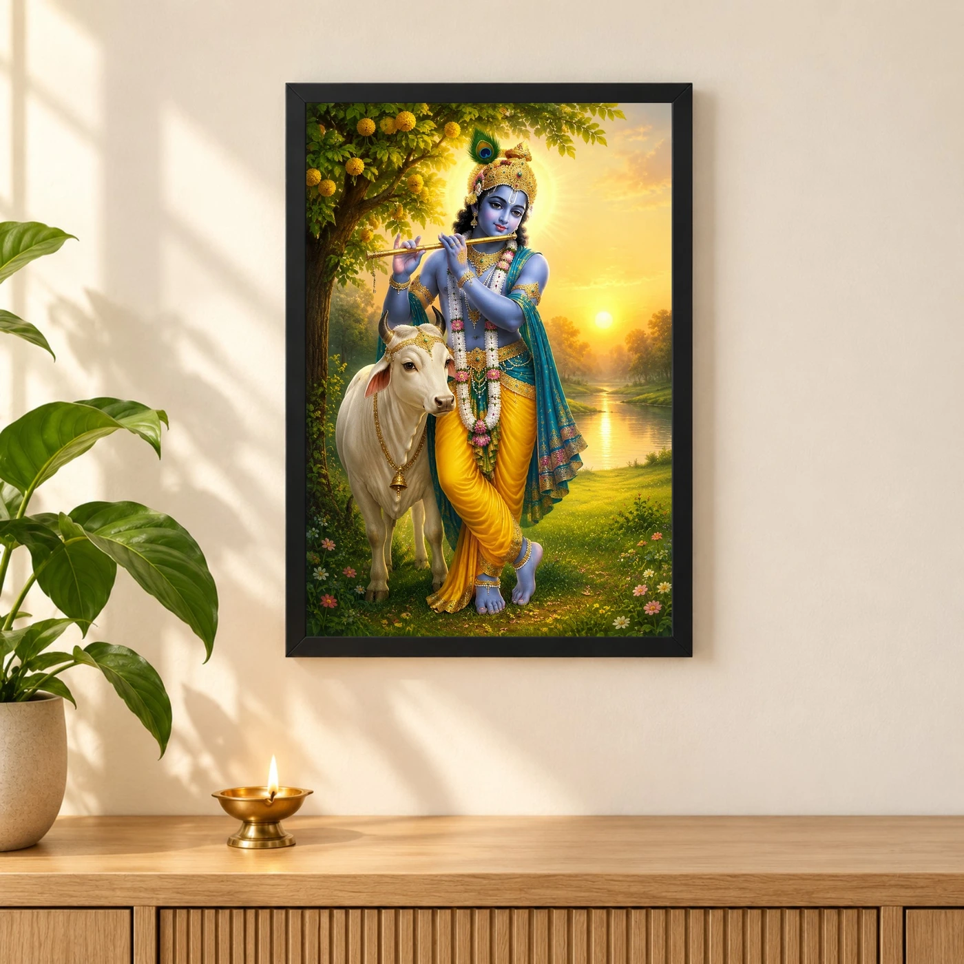 Krishna with Cow — Vrindavan Dawn Frame, view 3
