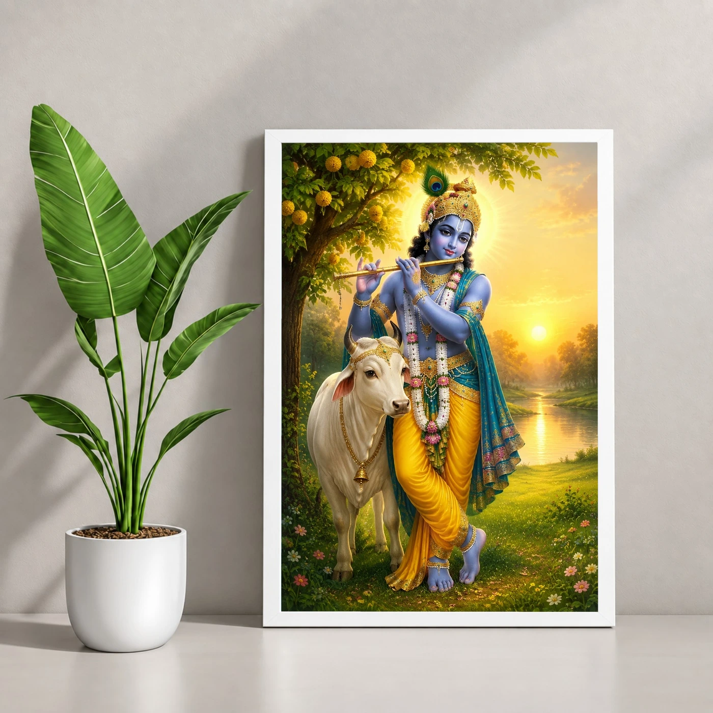 Krishna with Cow — Vrindavan Dawn Frame, view 4