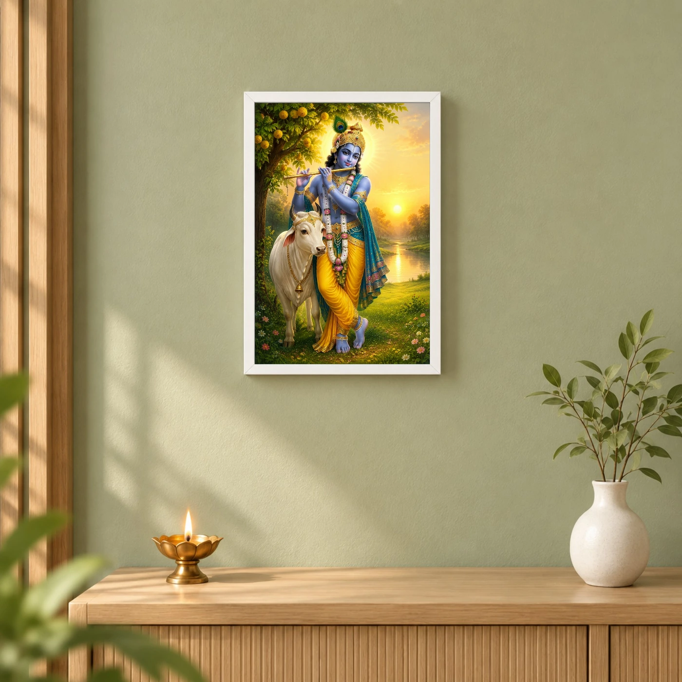 Krishna with Cow — Vrindavan Dawn Frame, view 6