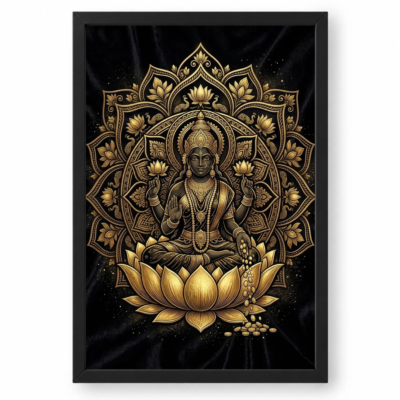 Lakshmi Black Gold Lotus Mandala Luxury Premium Wall Art Photo Frame