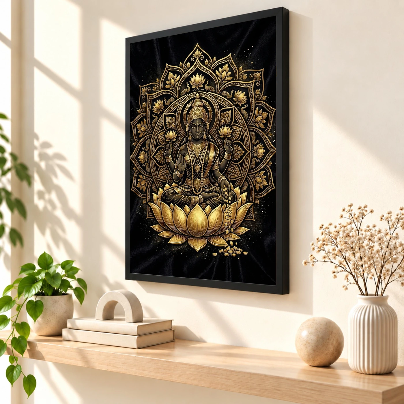 Lakshmi Black Gold Lotus Mandala Luxury Premium Wall Art Photo Frame, view 2