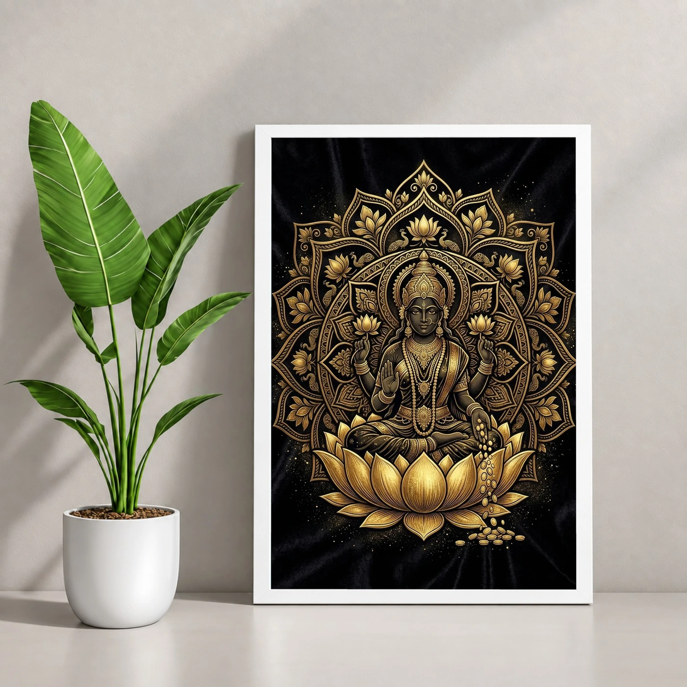 Lakshmi Black Gold Lotus Mandala Luxury Premium Wall Art Photo Frame, view 4