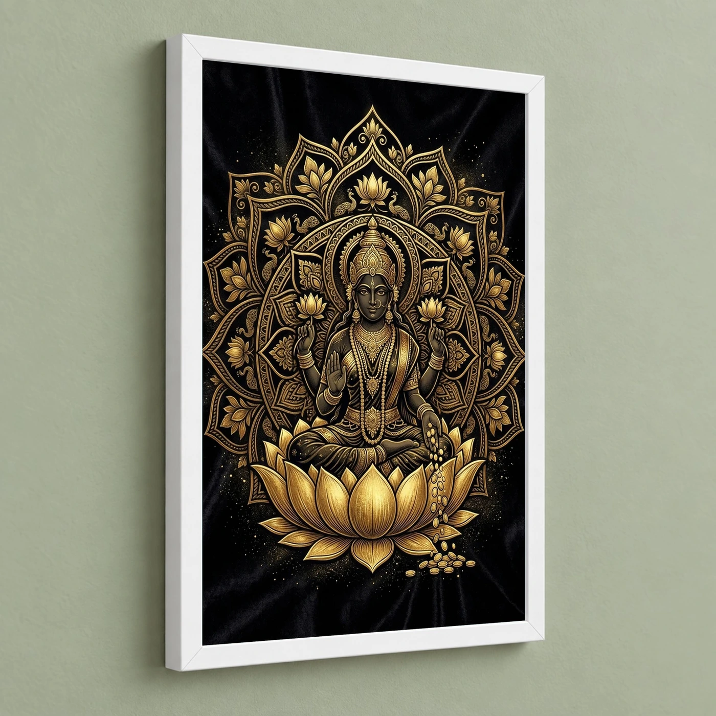 Lakshmi Black Gold Lotus Mandala Luxury Premium Wall Art Photo Frame, view 5