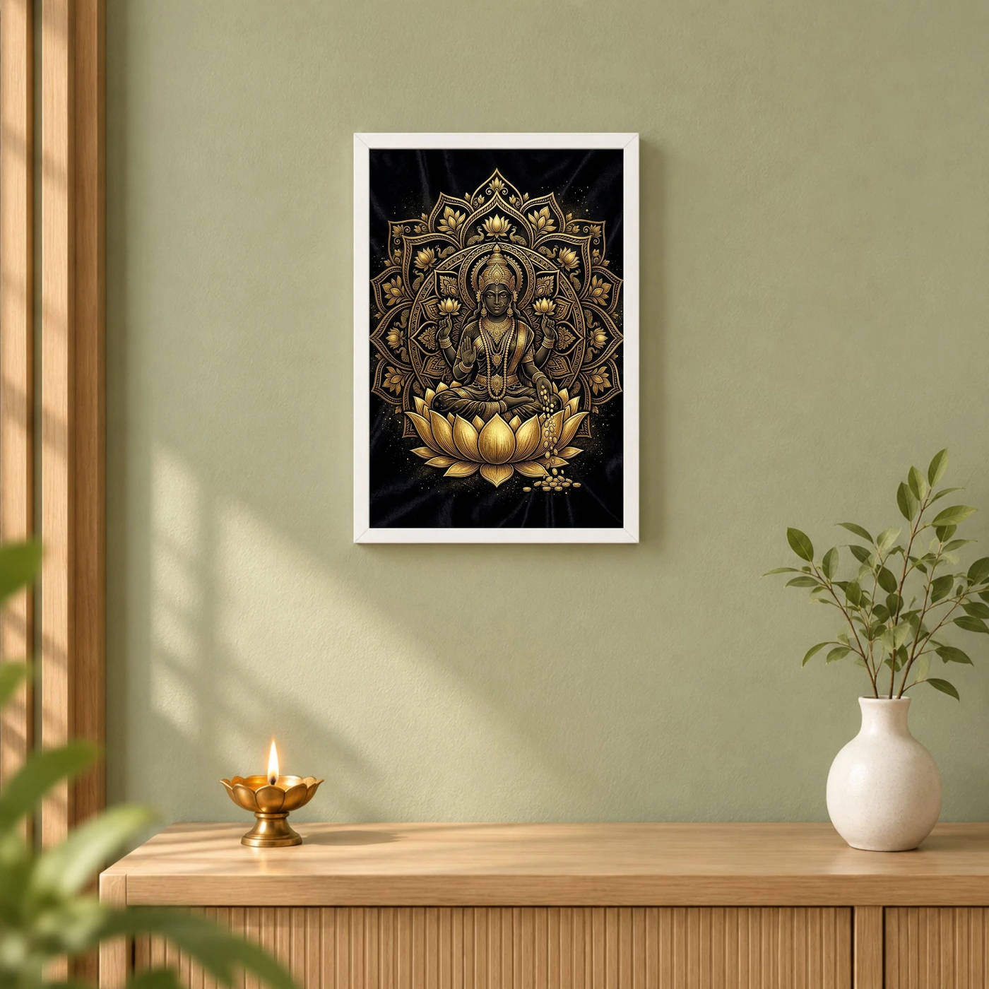 Lakshmi Black Gold Lotus Mandala Luxury Premium Wall Art Photo Frame, view 6