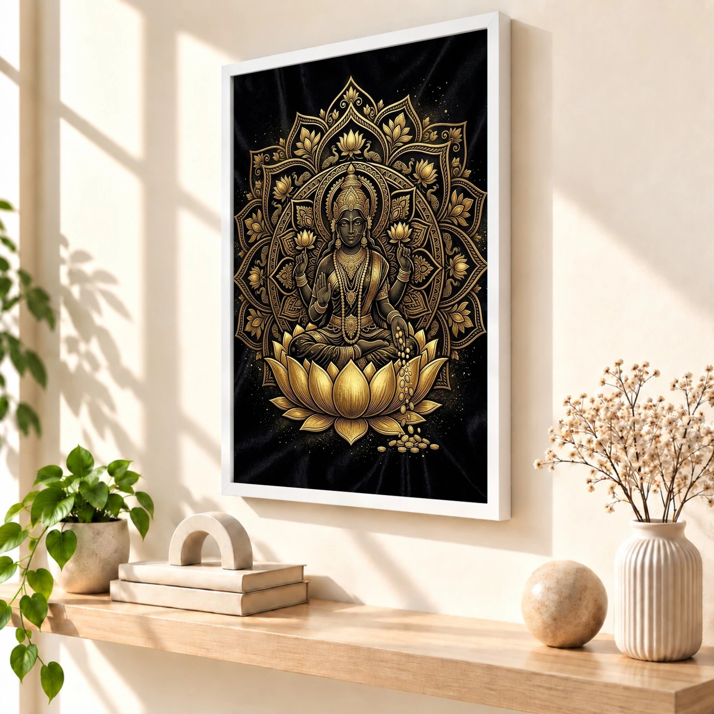 Lakshmi Black Gold Lotus Mandala Luxury Premium Wall Art Photo Frame, view 7
