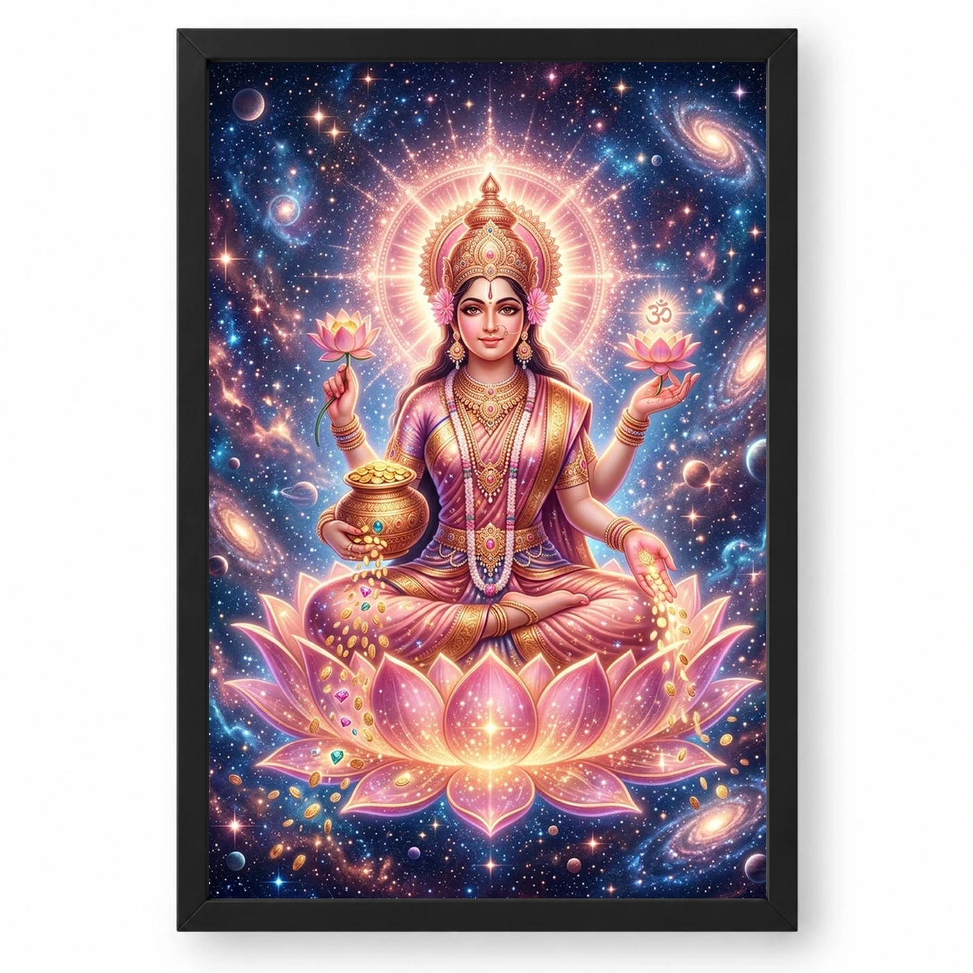 Lakshmi Cosmic Rose Gold Aura Stars Divine Abundance Art Photo Frame
