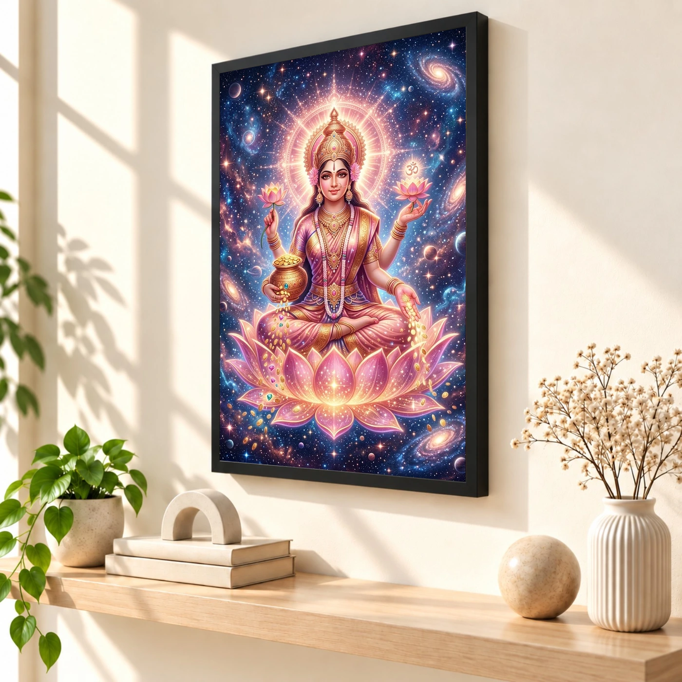 Lakshmi Cosmic Rose Gold Aura Stars Divine Abundance Art Photo Frame, view 2