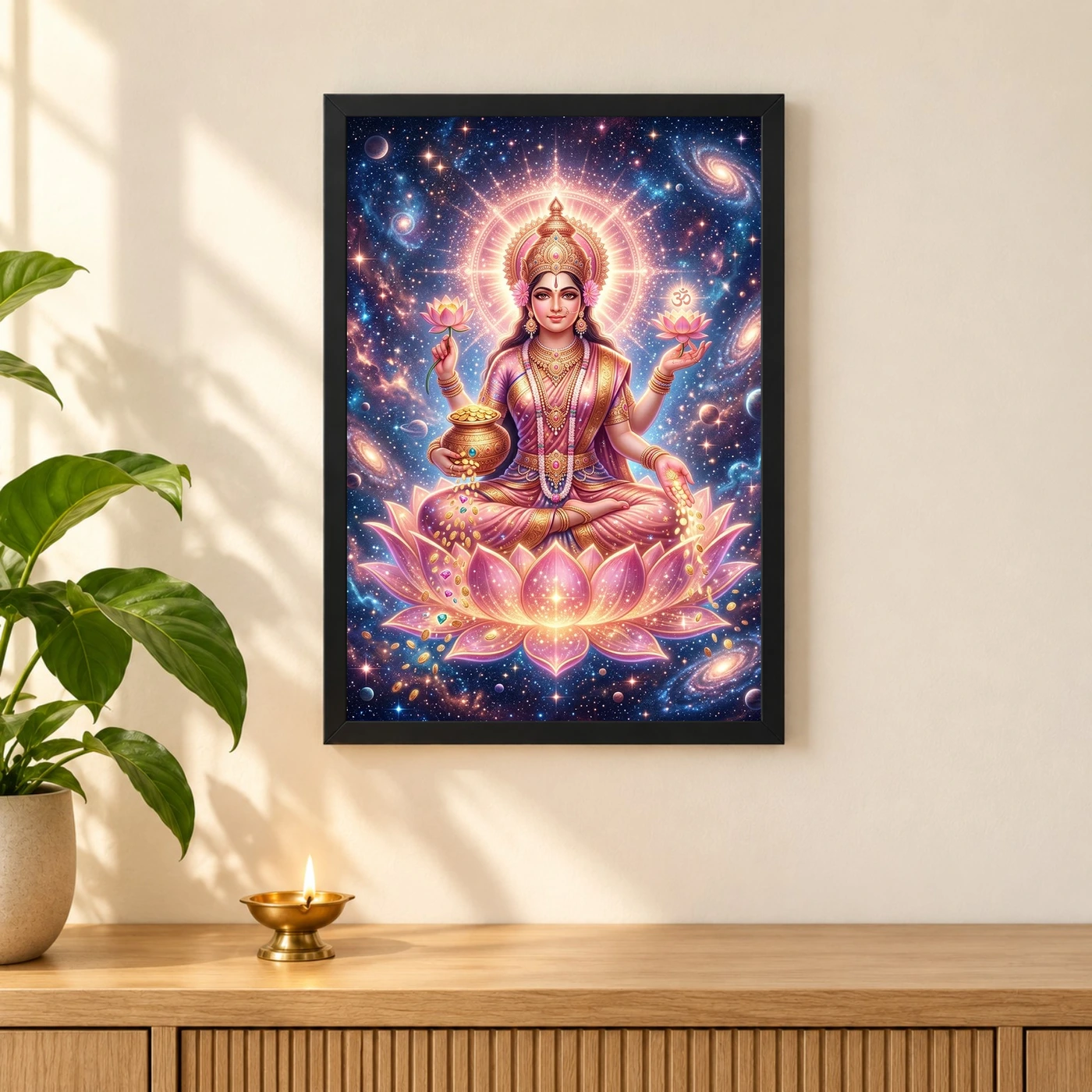 Lakshmi Cosmic Rose Gold Aura Stars Divine Abundance Art Photo Frame, view 3