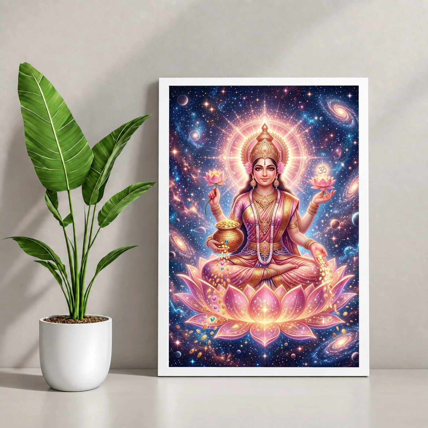 Lakshmi Cosmic Rose Gold Aura Stars Divine Abundance Art Photo Frame, view 4
