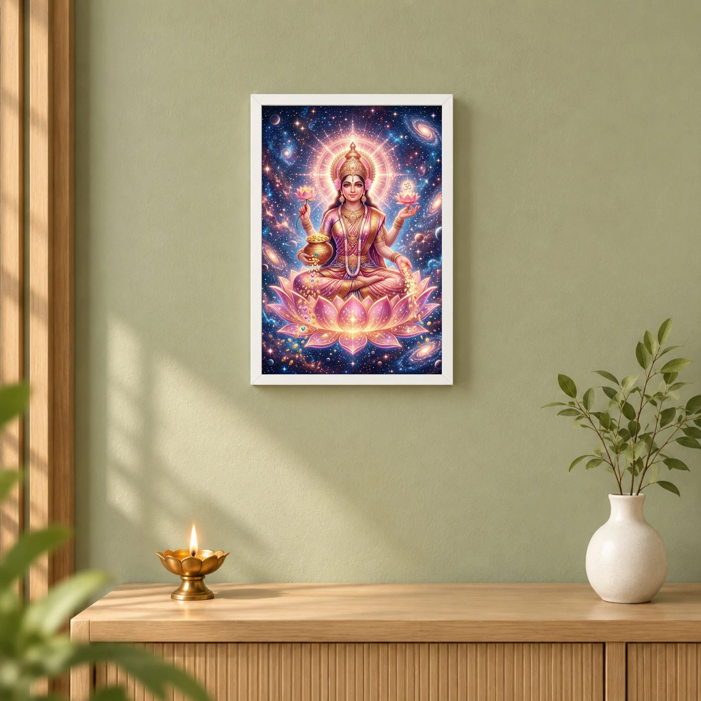 Lakshmi Cosmic Rose Gold Aura Stars Divine Abundance Art Photo Frame, view 6