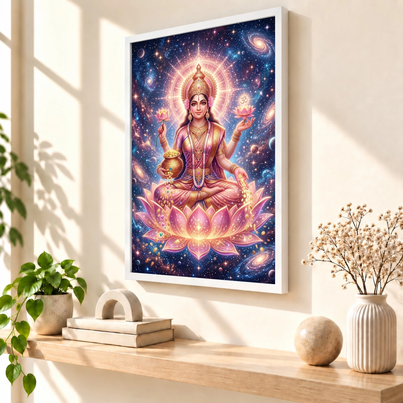 Lakshmi Cosmic Rose Gold Aura Stars Divine Abundance Art Photo Frame, view 7