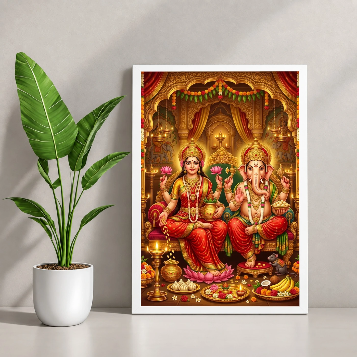 Lakshmi Ganesh Diwali Puja Gold Red Auspicious Festive Art Photo Frame, view 4
