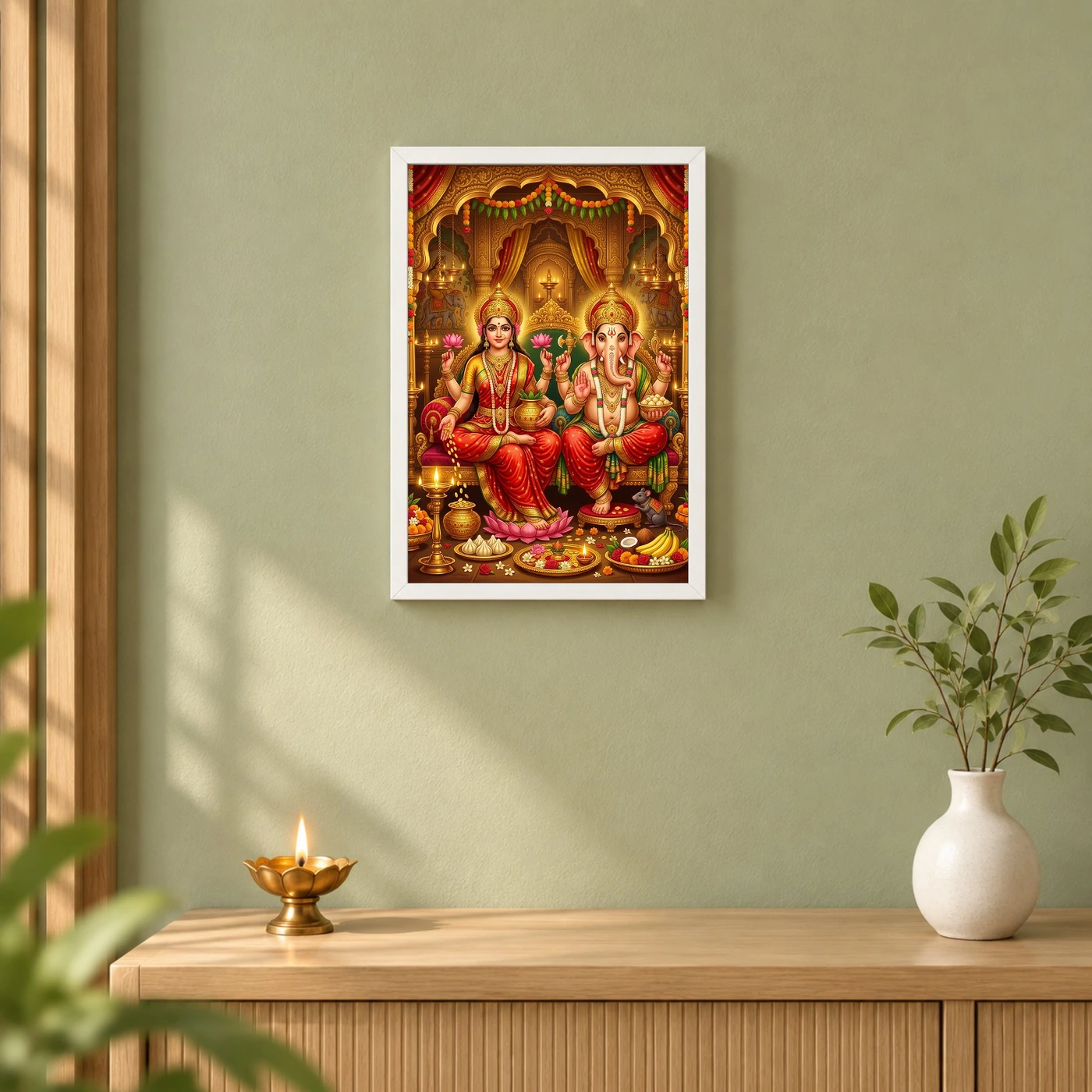 Lakshmi Ganesh Diwali Puja Gold Red Auspicious Festive Art Photo Frame, view 6