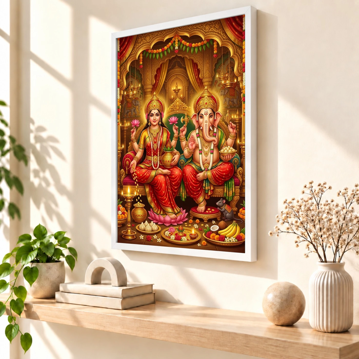 Lakshmi Ganesh Diwali Puja Gold Red Auspicious Festive Art Photo Frame, view 7