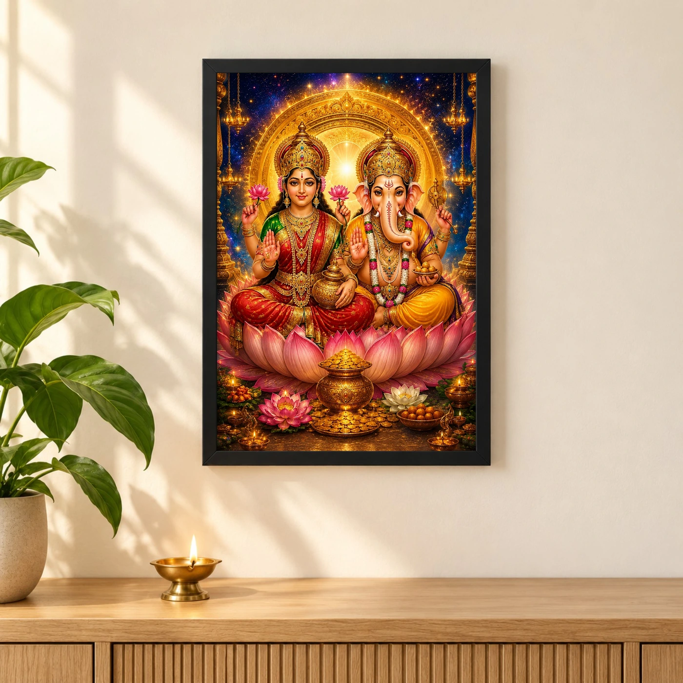 Lakshmi Ganesha Cosmic Celestial Aura Photo Frame, view 3