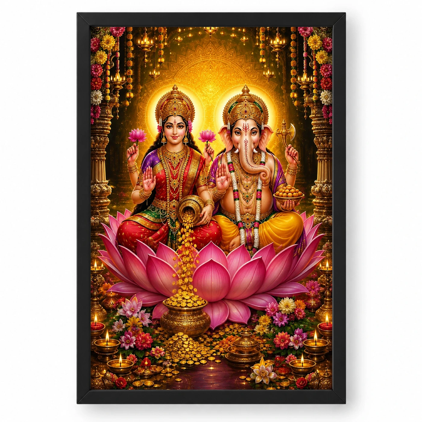 Lakshmi Ganesha Grand Festival Flower Decoration Photo Frame