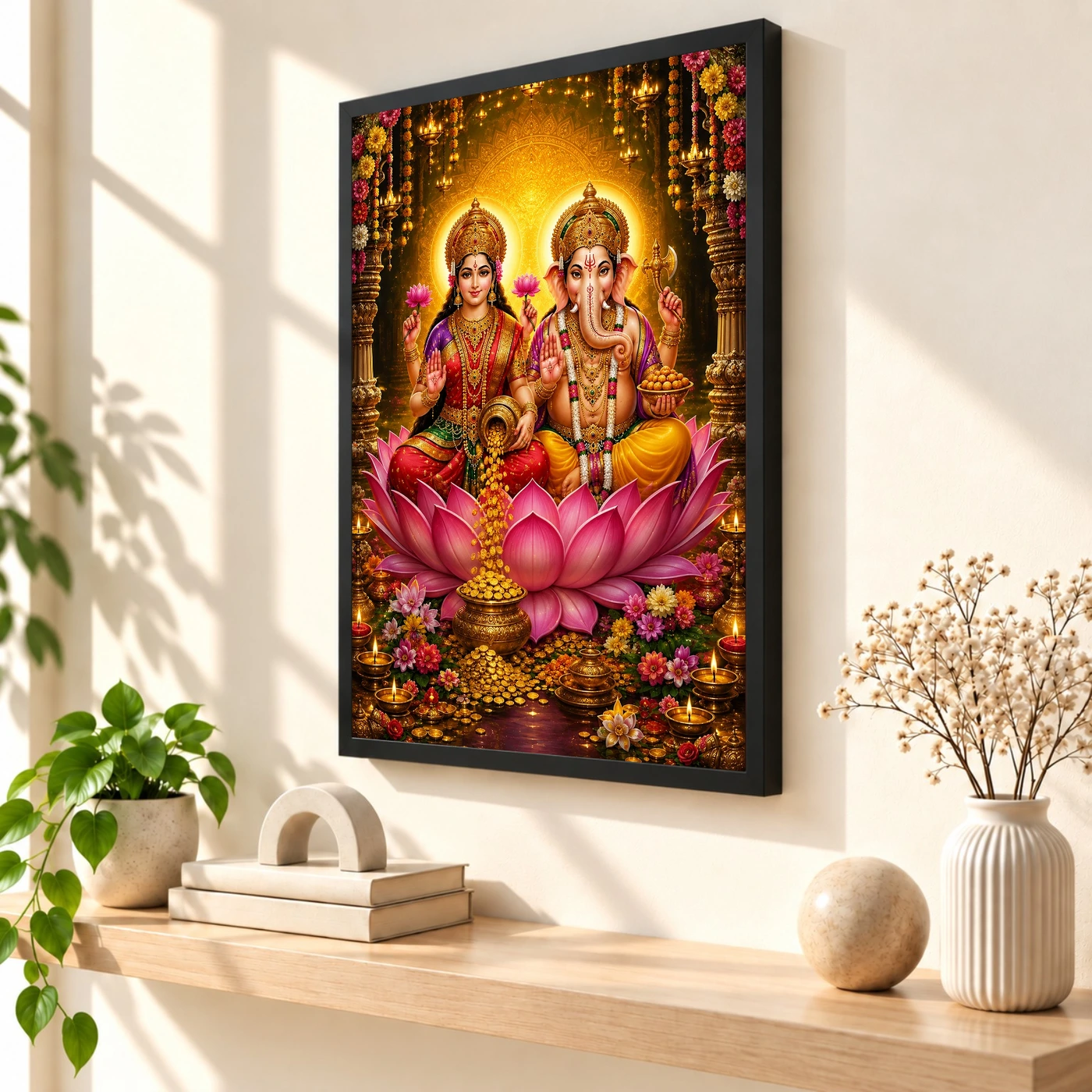 Lakshmi Ganesha Grand Festival Flower Decoration Photo Frame, view 2