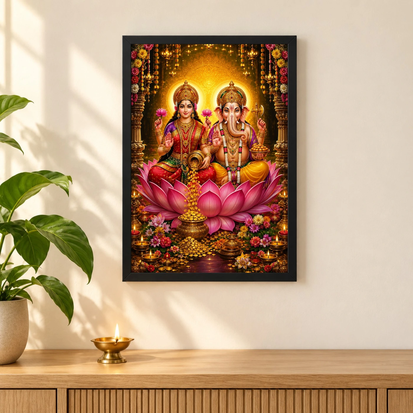 Lakshmi Ganesha Grand Festival Flower Decoration Photo Frame, view 3