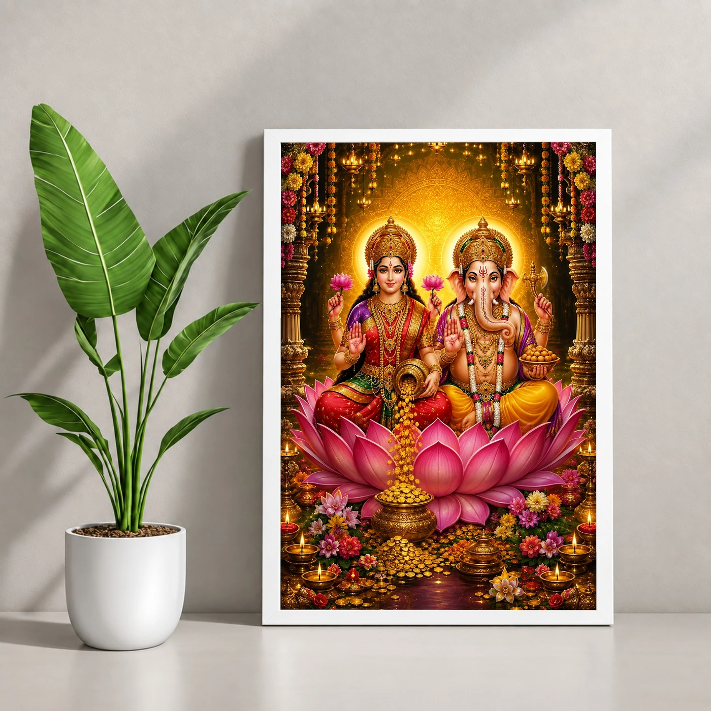 Lakshmi Ganesha Grand Festival Flower Decoration Photo Frame, view 4