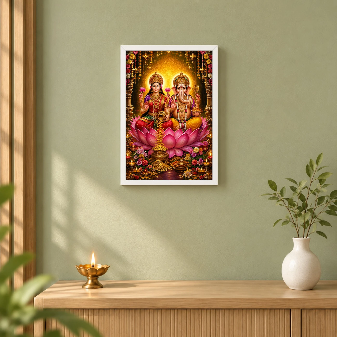 Lakshmi Ganesha Grand Festival Flower Decoration Photo Frame, view 6