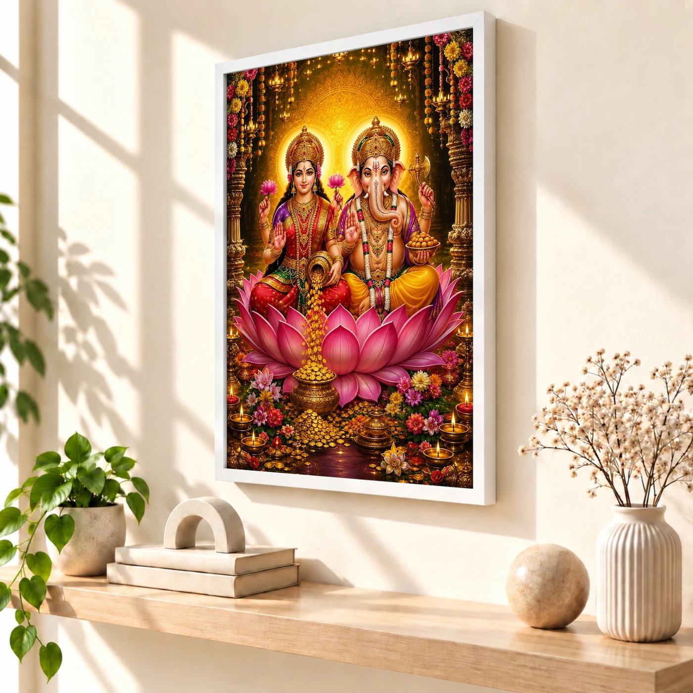 Lakshmi Ganesha Grand Festival Flower Decoration Photo Frame, view 7