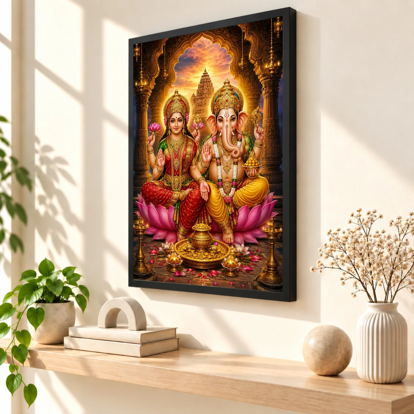 Lakshmi Ganesha Heritage Temple Architecture Backdrop Photo Frame, view 2
