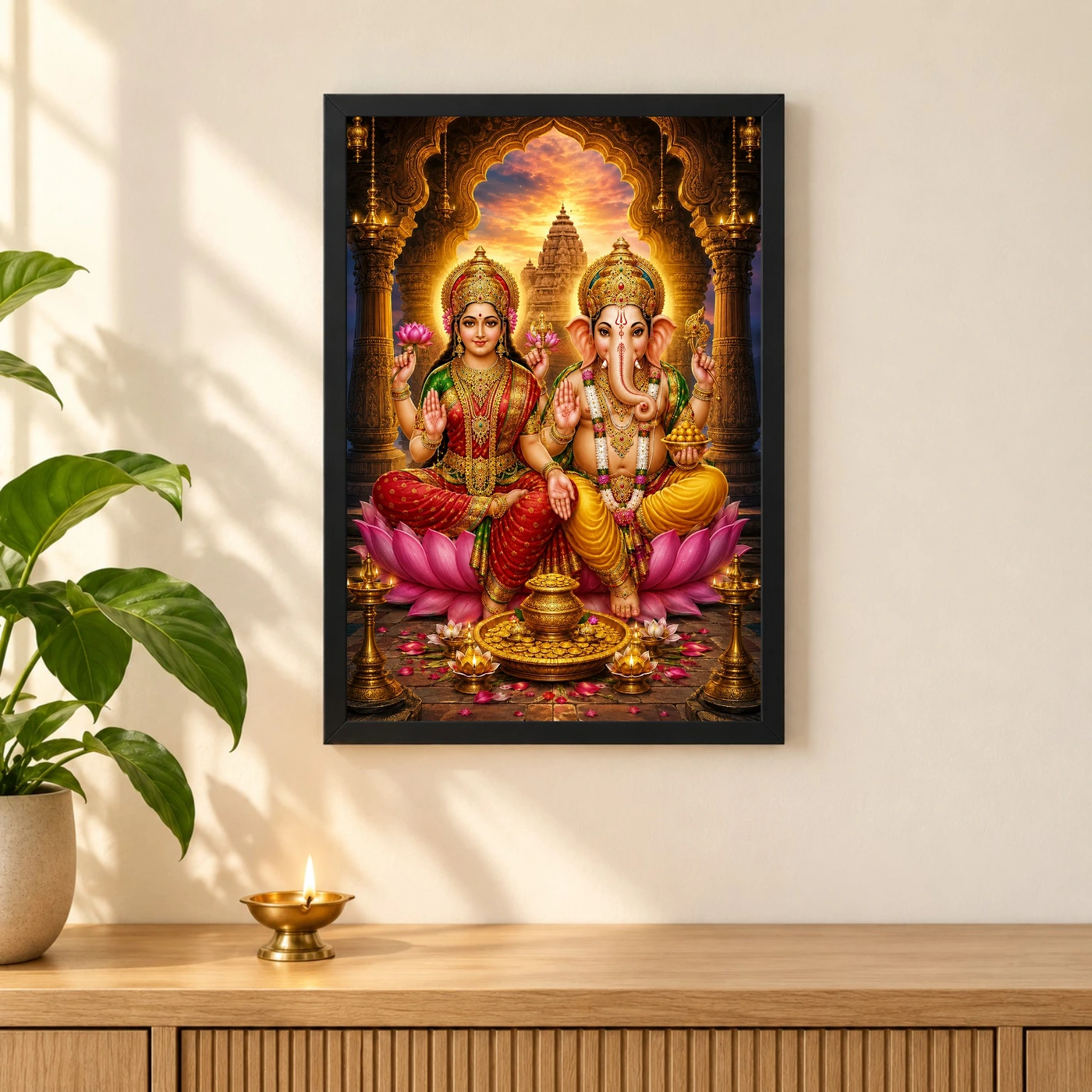 Lakshmi Ganesha Heritage Temple Architecture Backdrop Photo Frame, view 3