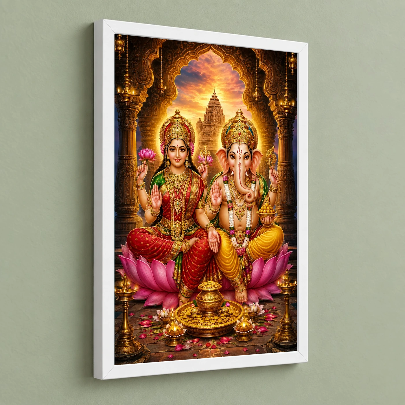 Lakshmi Ganesha Heritage Temple Architecture Backdrop Photo Frame, view 5