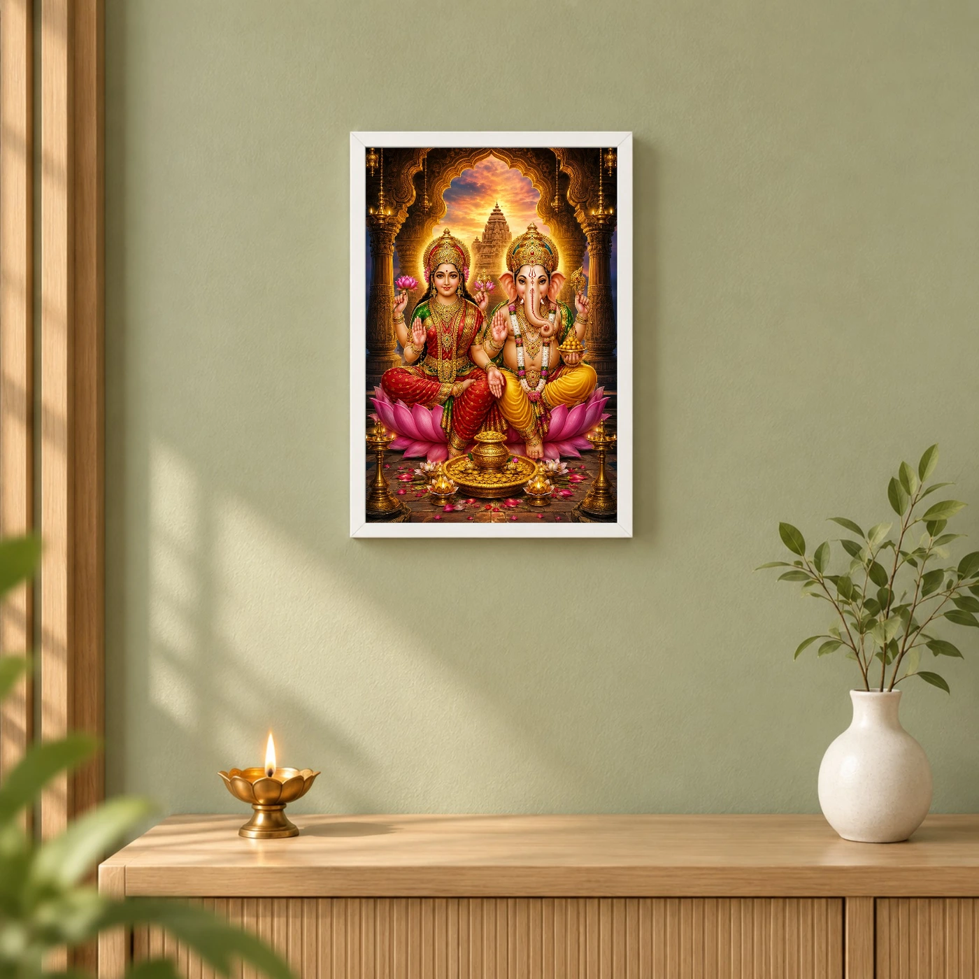 Lakshmi Ganesha Heritage Temple Architecture Backdrop Photo Frame, view 6