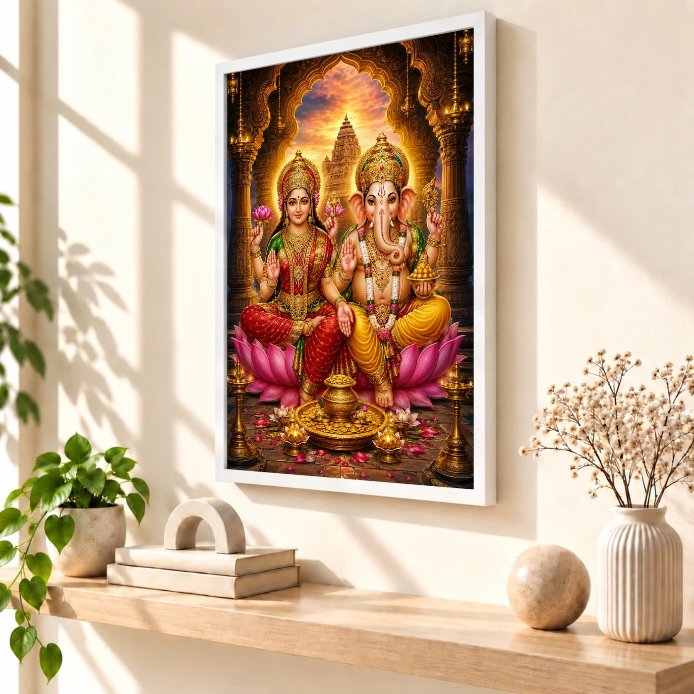 Lakshmi Ganesha Heritage Temple Architecture Backdrop Photo Frame, view 7