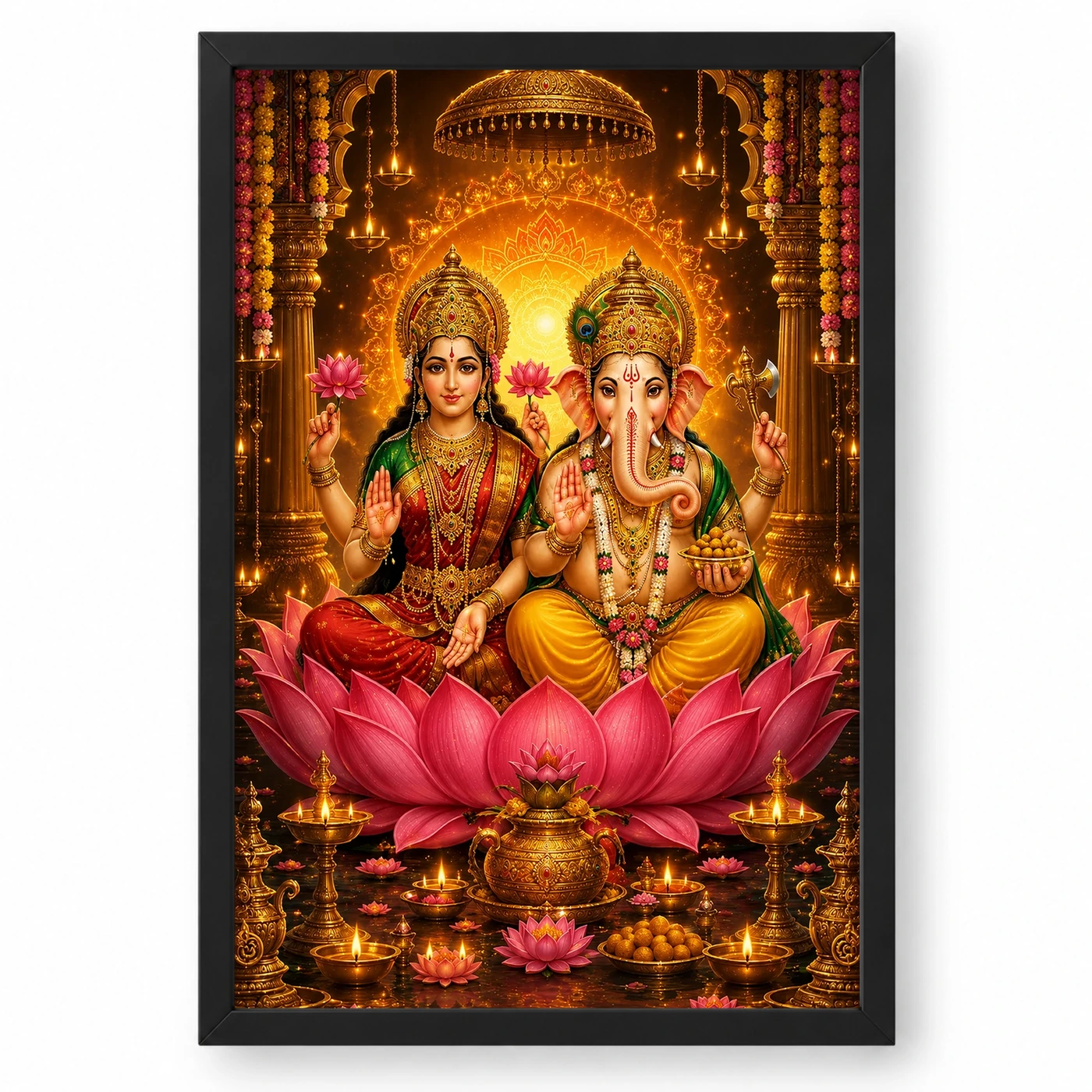 Lakshmi Ganesha Lotus And Diya Radiance Photo Frame