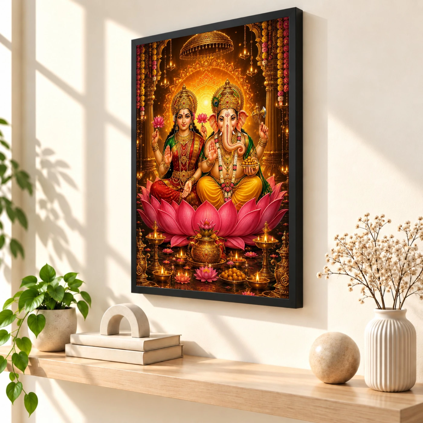 Lakshmi Ganesha Lotus And Diya Radiance Photo Frame, view 2