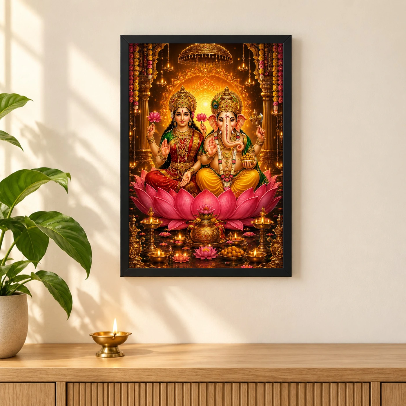 Lakshmi Ganesha Lotus And Diya Radiance Photo Frame, view 3