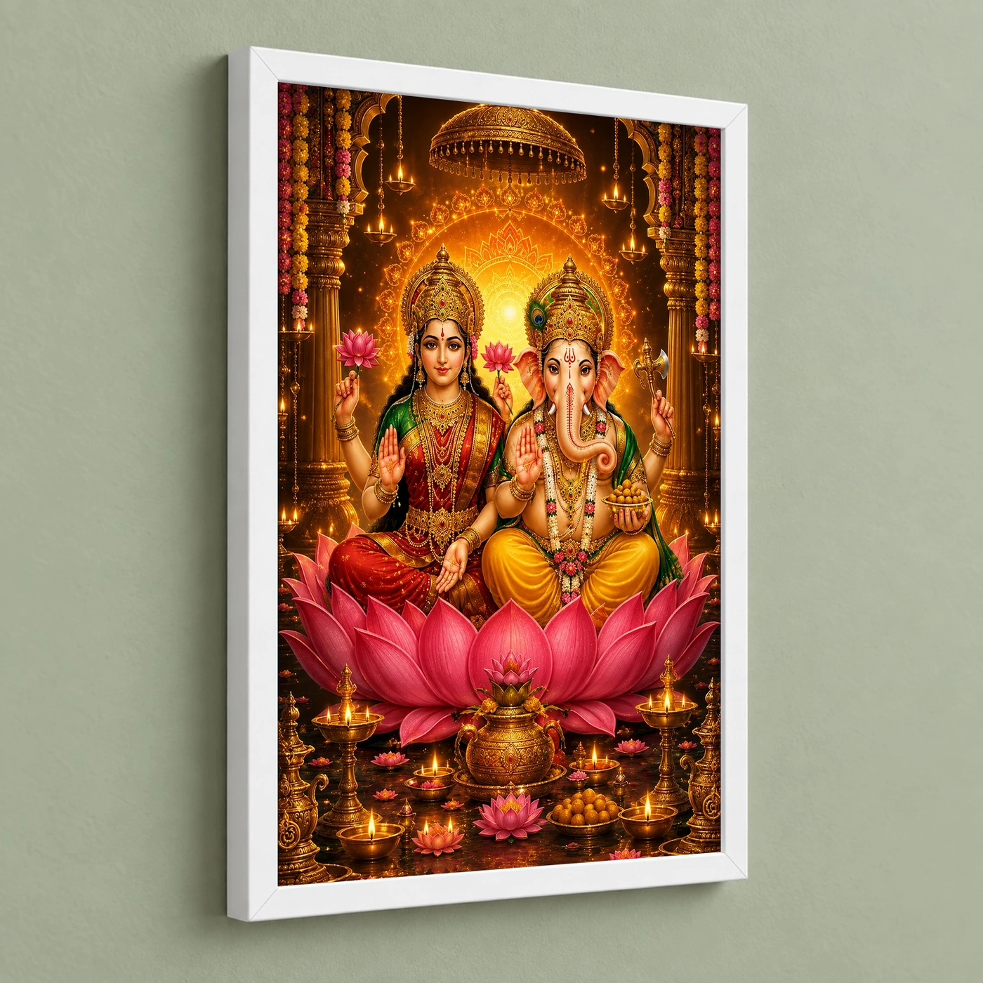 Lakshmi Ganesha Lotus And Diya Radiance Photo Frame, view 5
