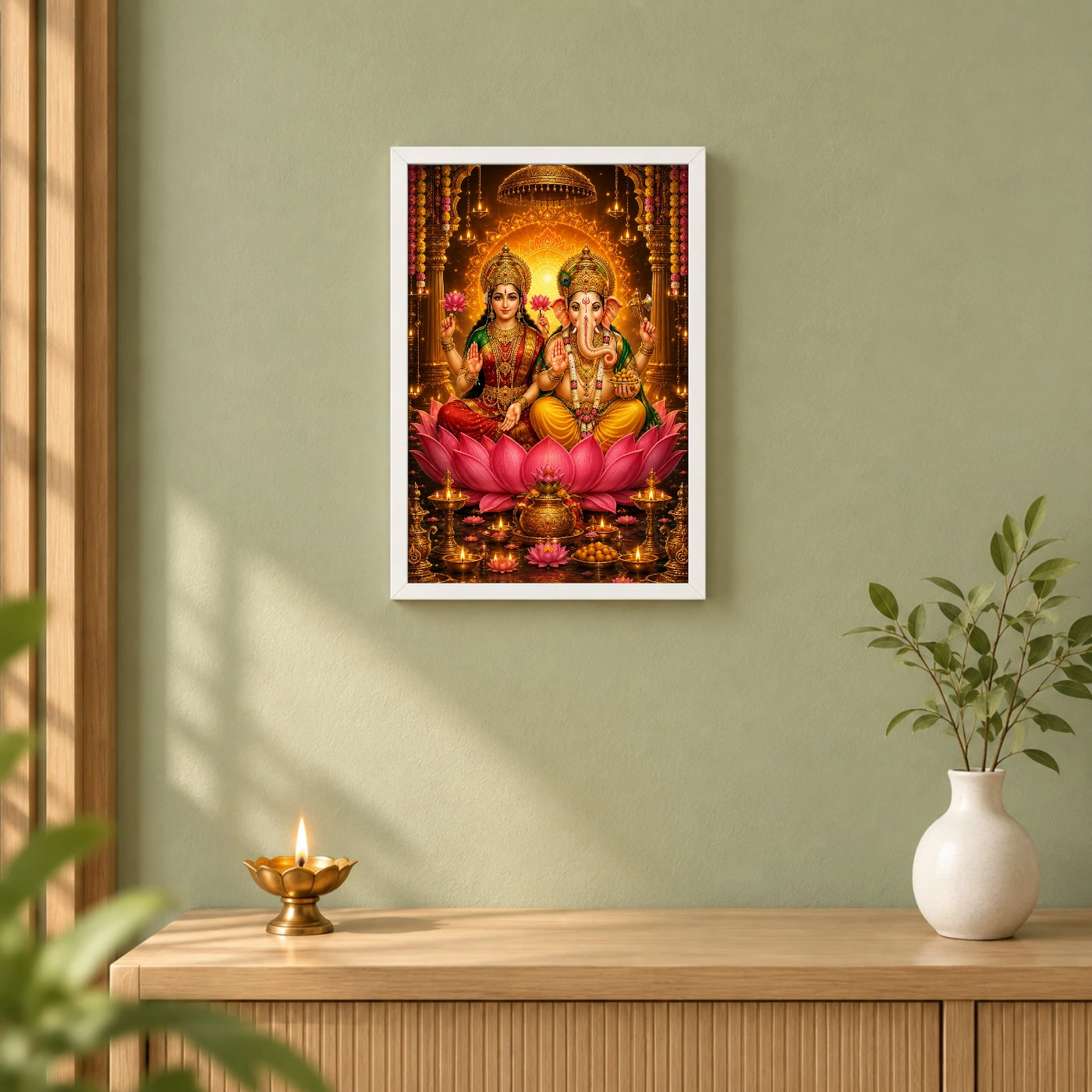 Lakshmi Ganesha Lotus And Diya Radiance Photo Frame, view 6