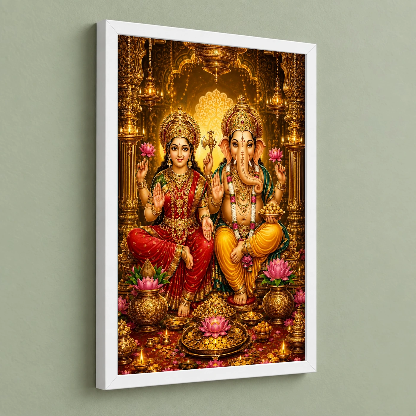 Lakshmi Ganesha Ornate Golden Temple Darshan Photo Frame, view 5